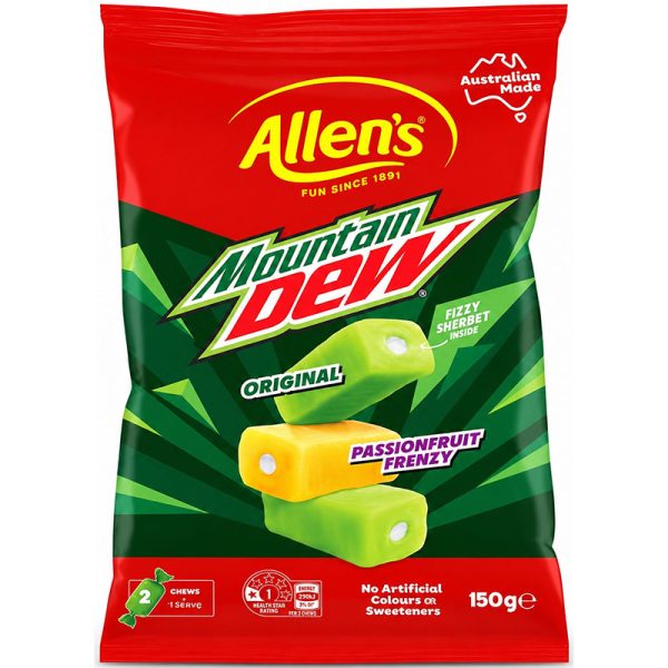ALLEN'S MOUNTAIN DEW CHEWS PEG BAG 150G 1X12