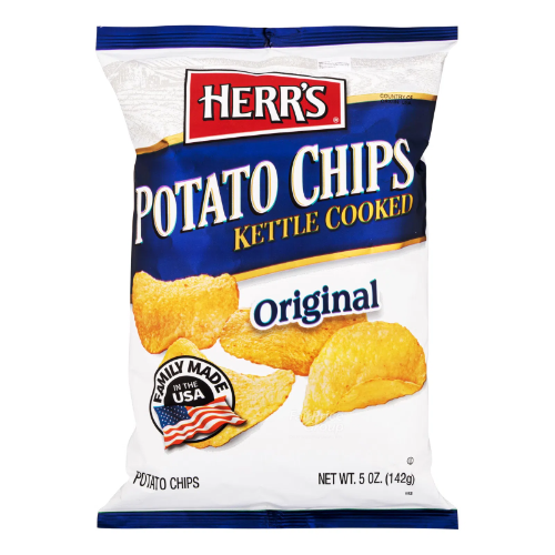 HERR'S-112-POTATO CHIPS ORIG KETTLE COOKE 5OZ 141G1X12 (Clearance)