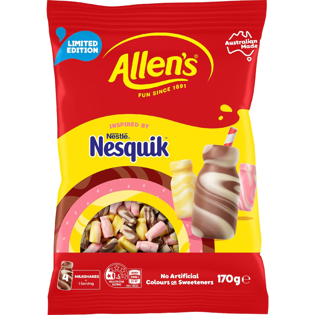 ALLEN'S NESQUIK MILSHAKES PEG BAG 170G 1X 12