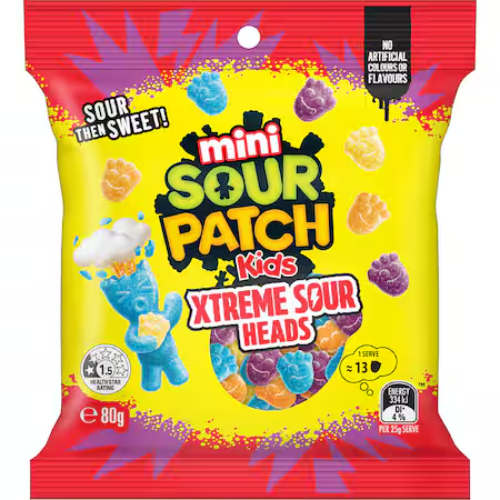 CADBURY TNCC SOUR PATCH KIDS MINI EXTREME SOUR HEADS 80G