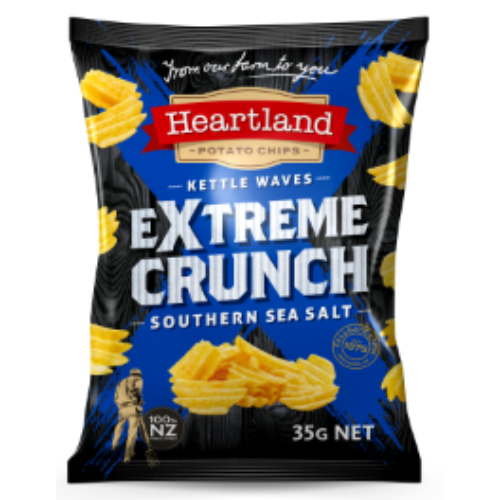 HEARTLAND EXTREME CRUNCH SOUTHERN SALT - KETTLE WAVES 35G 1X24 (Clearance)