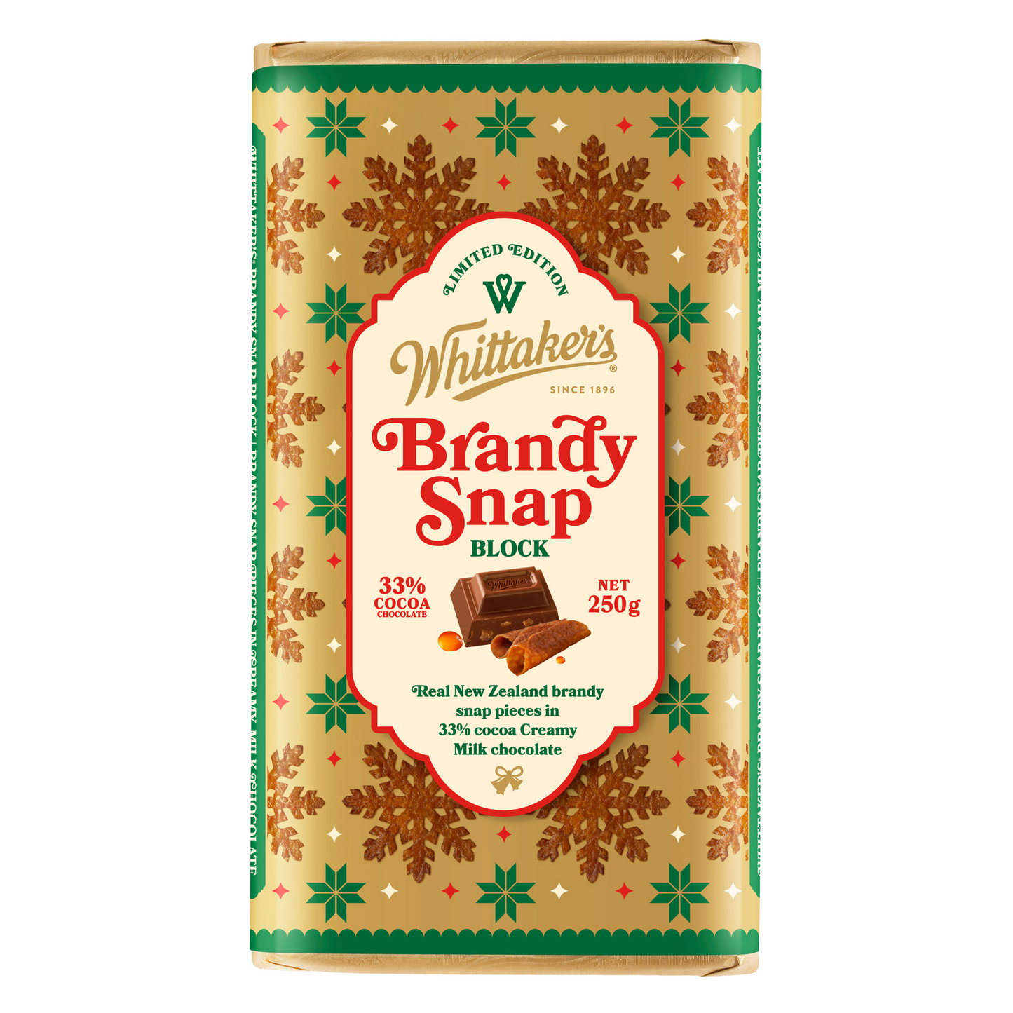 WHITTAKER'S BLOCK BRANDY SNAP 250G 1X12
