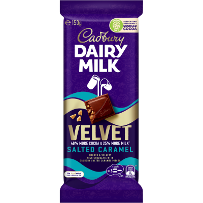 CADBURY BLOCK DAIRY MILK VELVET SALTED CARAMEL 150G 1X19