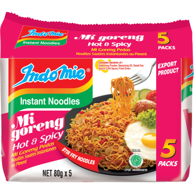 INDOME NOODLES HOT & SPICY 85GMS X5PKTS X 8 BAGS