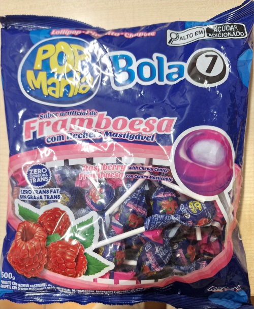 LOLLIPOP POP MANIA BOLA7 RASPBERRY 9G 1X500G