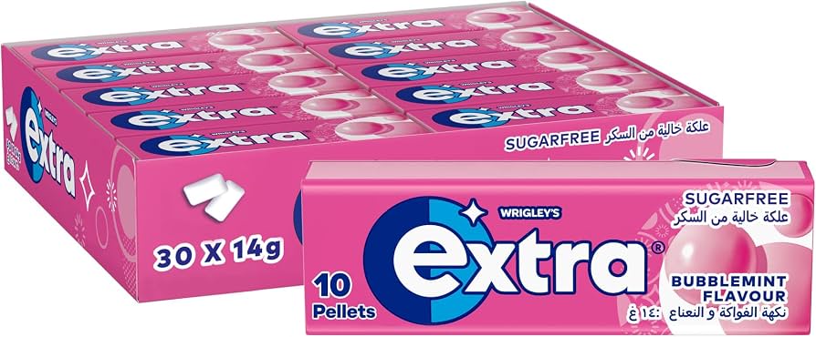 WRIGLEY'S EXTRA BUBBLEMINT CHEWING GUM SUGAR FREE 14G 1X30