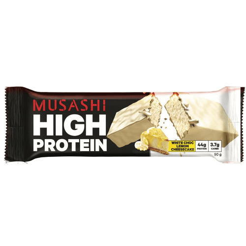MUSASHI PROTEIN BAR HIGH PRO WHITE CHOC LEMON CHEESECAKE 90G 1X12