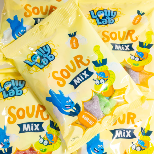 DRAGON NOVELTY LOLLY LAB 130G SOUR PARTY MIX BAGS