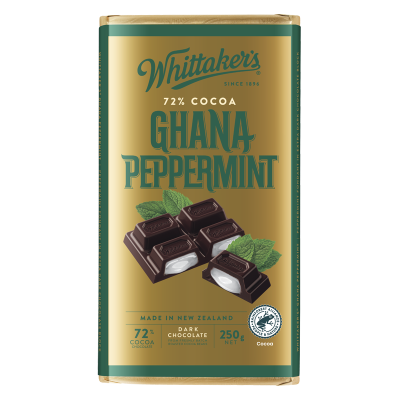WHITTAKER'S BLOCK 72% GHANA PEPPERMINT 250G 1X12