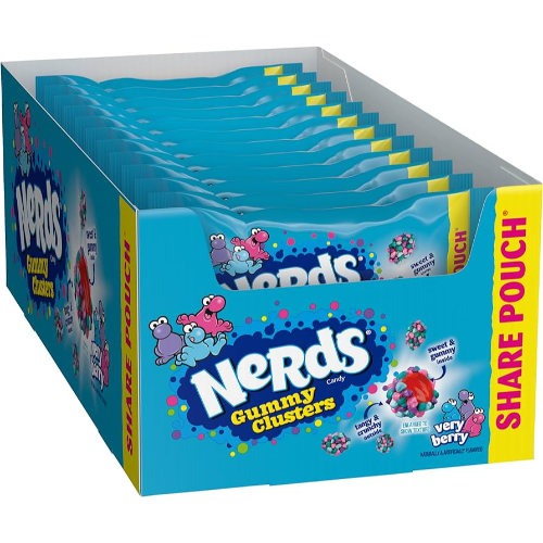 WONKA NERDS GUMMY CLUSTERS VERY BERRY SHARE BAG 85G 1X12 (Clearance)