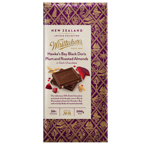 WHITTAKER'S ARTISAN BLOCK HAWKES BAY BLACK PLUM & ALMOND 100G 1X20