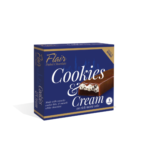 FLAIR DUBAI CHOCOLATE CAKE BAR COOKIES & CREAM 72G [24G X 3PK] 1X12
