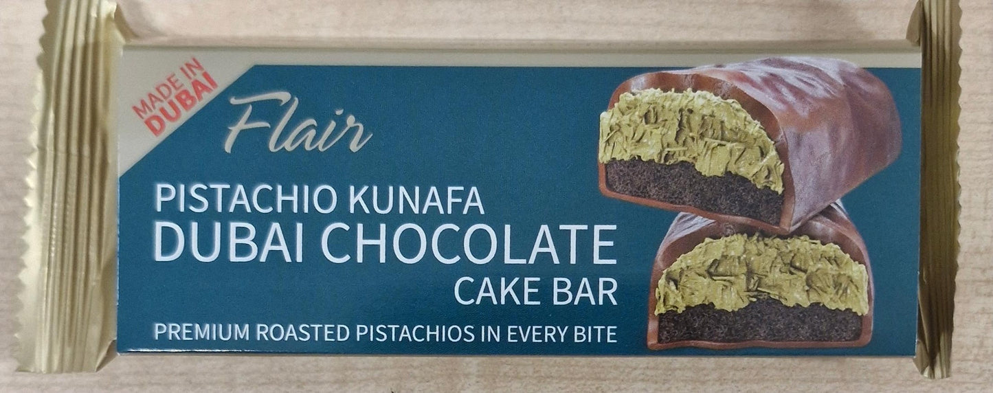 FLAIR PISTACHIO KUNAFA DUBAI CHOCOLATE CAKE BAR 55G 1X12 (Clearance)