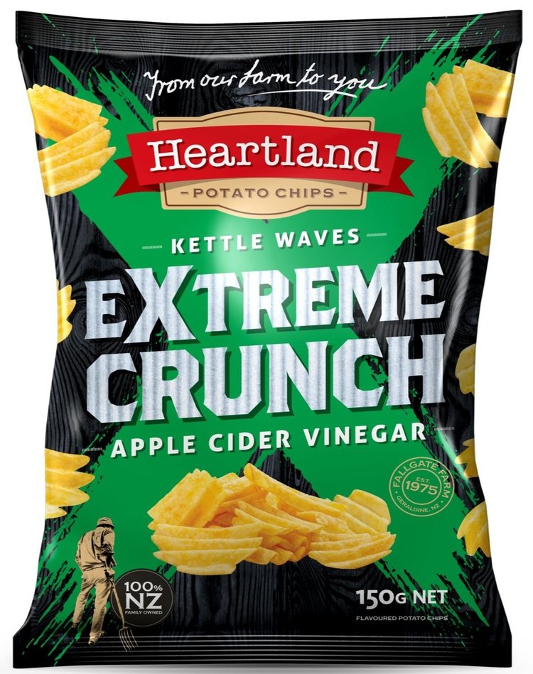 HEARTLAND EXTREME CRUNCH APPLE CIDER VINEGAR - KETTLE WAVES 150G 1X12