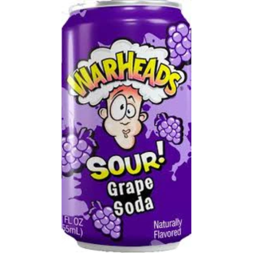 WARHEADS GRAPE SOUR SODA 355ML 1X12 (Clearance)