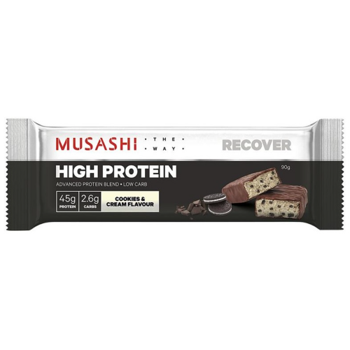MUSASHI PROTEIN BAR HIGH PRO COOKIES & CREAM 90G 1X12