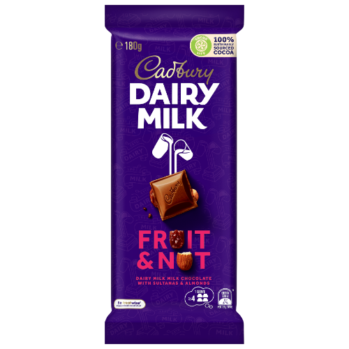 CADBURY BLOCK FRUIT N NUT 180G 1X14