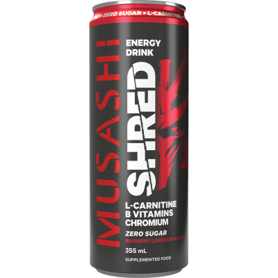 MUSASHI 34613 SHRED ENERGY DRINK RASPBERRY LEMONADE 355ML 1X12 (Clearance)