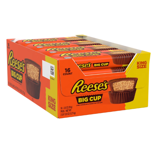 REESES PEANUT BUTTER CUP CHOCOLATE KING SIZE BIG CUP 2PACK 2.8OZ-79G 1X16