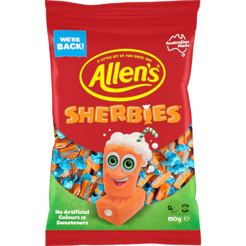 ALLEN'S SHERBIES FRUIT PEG BAG 150G X12