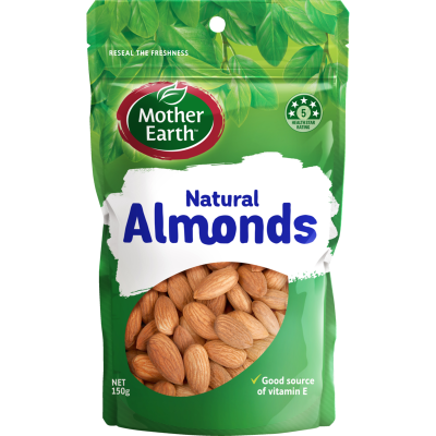 MOTHER EARTH PREMIUM NUTS ALMONDS NATURAL 150G 1X12