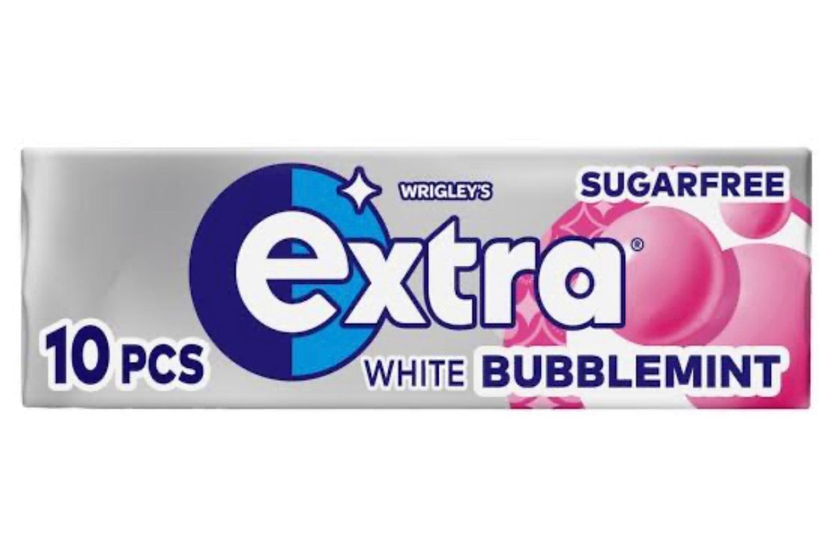 WRIGLEY'S EXTRA WHITE BUBBLEMINT CHEWING GUM SUGAR FREE 14G 1X30