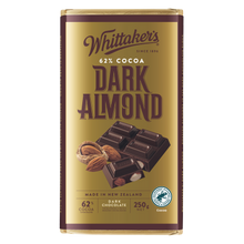 WHITTAKER'S BLOCK DARK ALMOND 62% COCOA 250G 1X12