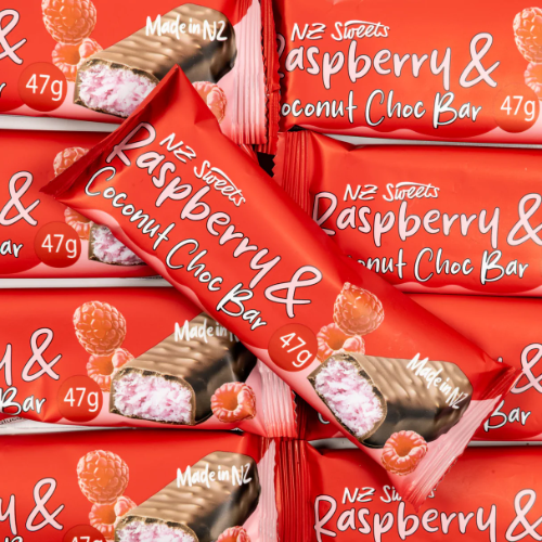 SWEETS NZ RASPBERRY & COCONUT CHOC BAR 47G 1X30