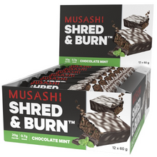 MUSASHI PROTEIN BAR SHRED & BURN CHOC MINT 60G X12