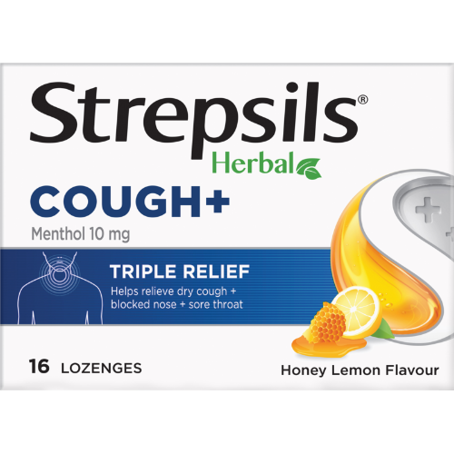 STREPSILS HERBAL COUGH+ HONEY LEMON LOZENGES 1X16