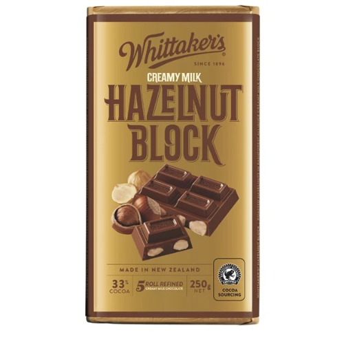 WHITTAKER'S BLOCK HAZELNUT 250G 1X12