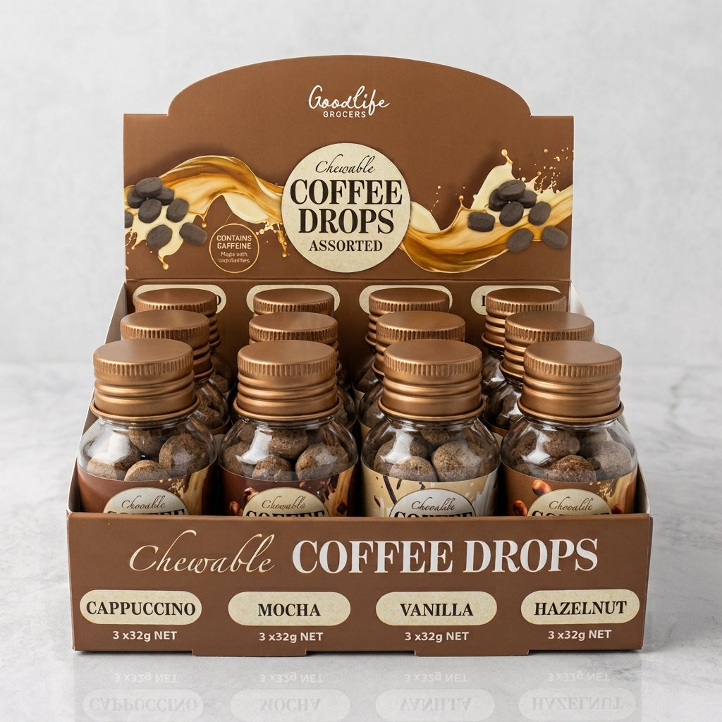 GOODLIFE GROCERS COFFEE DROP ASSORTED 32G 1X24