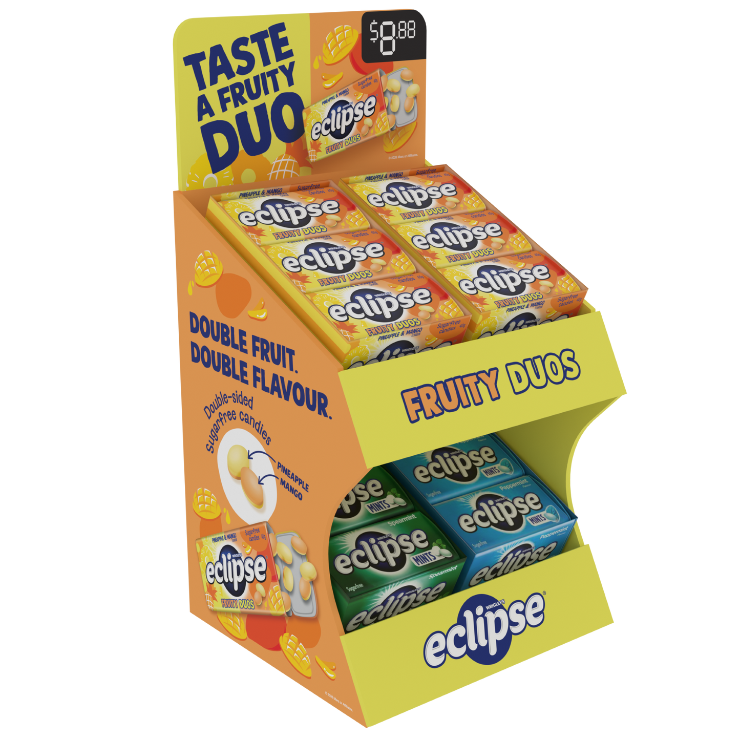 WRIGLEY ECLIPSE FRUITY DUOS PINEAPPLE & MANGO CDU 40G 1X72