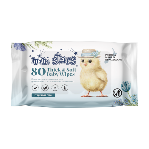 MINISTARS BABY WIPES FRAGRANCE FREE 80'S 1X12