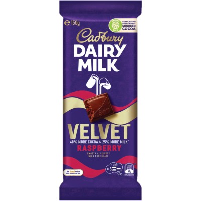 CADBURY BLOCK VELVET RASPBERRY 150G 1X19