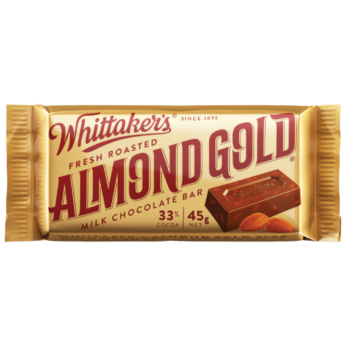 WHITTAKER'S SINGLE SLAB ALMOND GOLD 45G 1X50