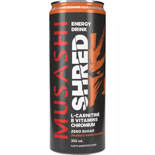 MUSASHI 34637 SHRED ENERGY DRINK ORANGE & MANGO 355ML 1X12